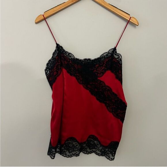 Alice + Olivia Dorine Mock-Wrap Lace-Trim Silk Camisole Top size M - Picture 2 of 9